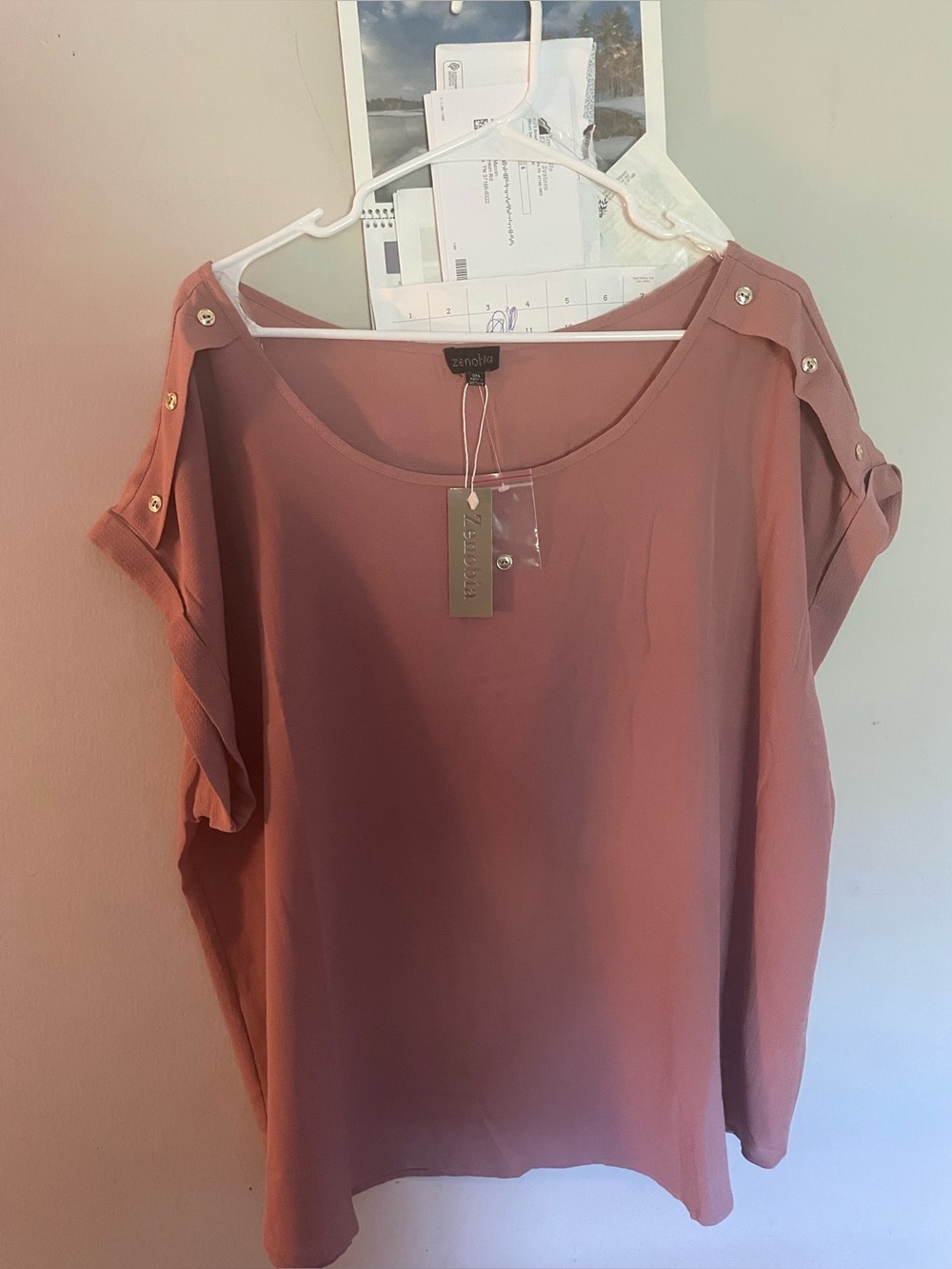 Zenobia Dusty Rose Button-Shoulder Blouse